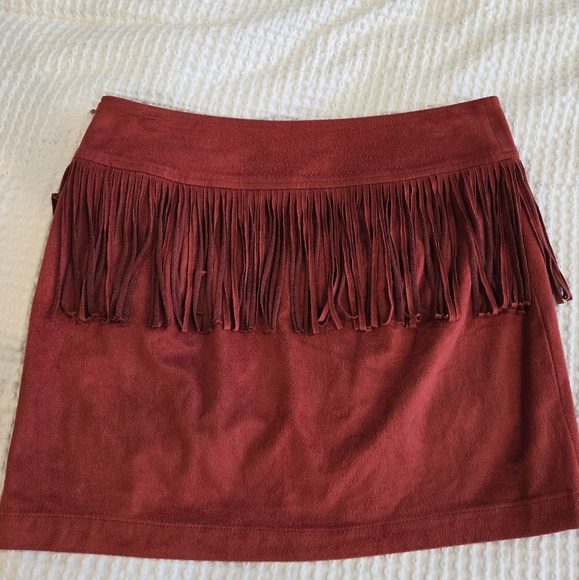 Express Red Fringed Pencil Skirt - Picture 2 of 3